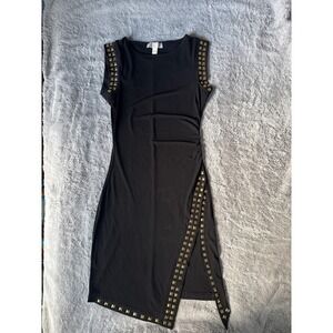 Michael Kors Black Studded Asymmetrical Sheath Dress Gold Studs Petite XS